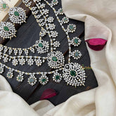 Vriksham Premium 3 Layer American Diamond Long Neckpiece-Green-G20228